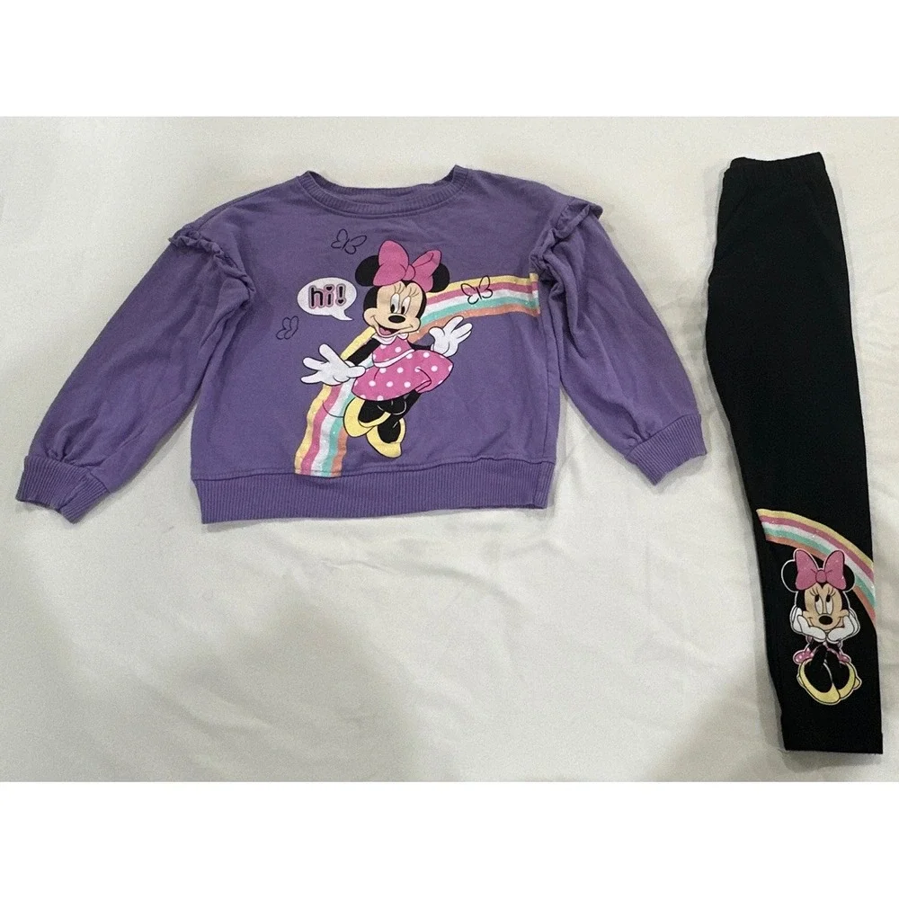 Disney Minnie Mouse Girls 2pc Fleece Sweatshirt Leggings Set Purple Black 6X